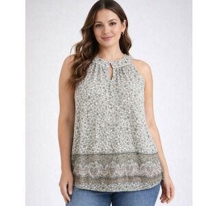 Monteau Womens Halter Tank Size M Floral Paisley Peasant Festival Boho Cottage